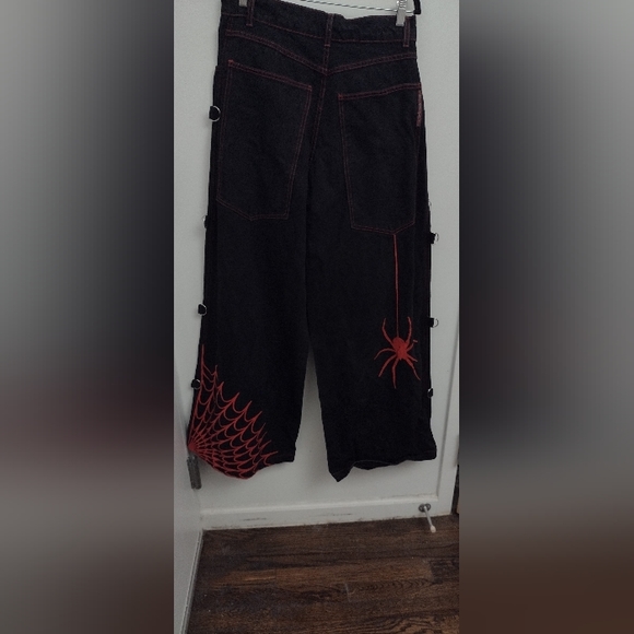 Vintage 90s SINISTER CLOTHING SPIDER WEB Rave Jeans - Picture 1 of 3